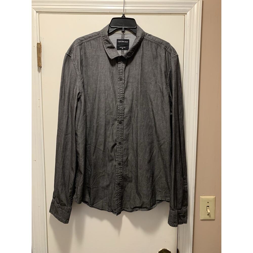 Calvin Klein Shirt XL Dark Gray Classic Casual Button Up Long Sleeve Mens
